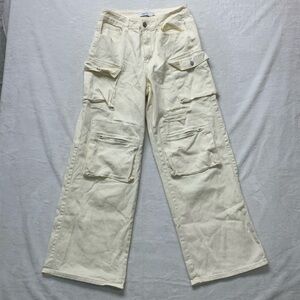 Rue 21 Cream Wide Leg Cargo Pants medium